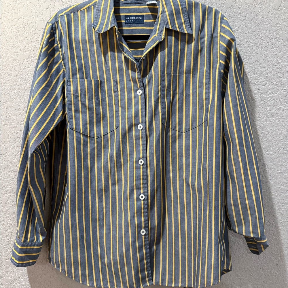 Liz Claiborne Men’s Yellow & Gray Striped Button-Down Shirt